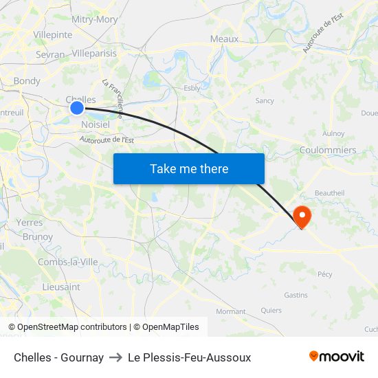 Chelles - Gournay to Le Plessis-Feu-Aussoux map