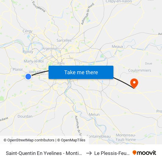 Saint-Quentin En Yvelines - Montigny-Le-Bretonneux to Le Plessis-Feu-Aussoux map