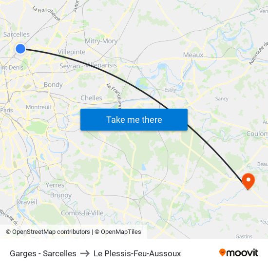 Garges - Sarcelles to Le Plessis-Feu-Aussoux map