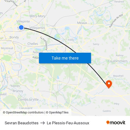 Sevran Beaudottes to Le Plessis-Feu-Aussoux map