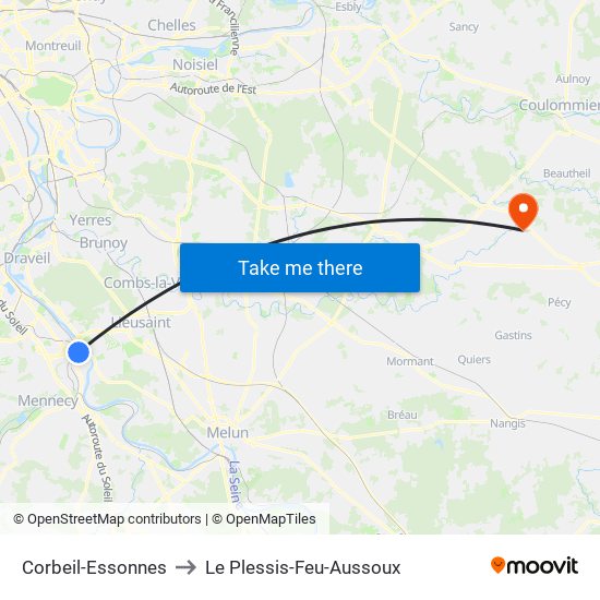 Corbeil-Essonnes to Le Plessis-Feu-Aussoux map