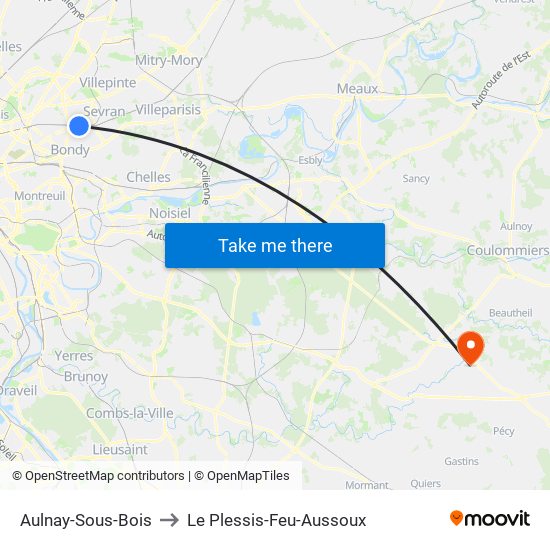 Aulnay-Sous-Bois to Le Plessis-Feu-Aussoux map