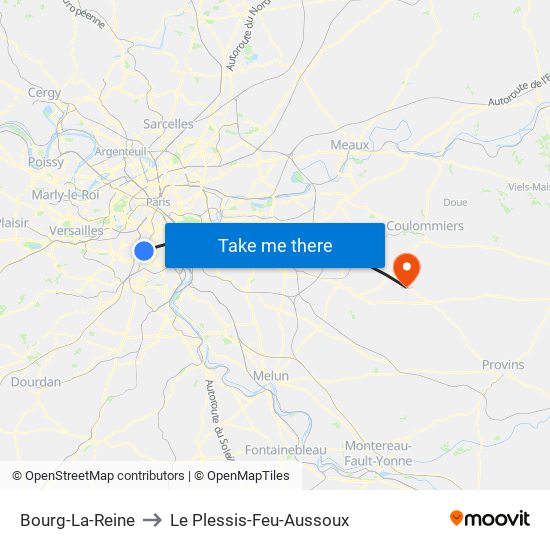 Bourg-La-Reine to Le Plessis-Feu-Aussoux map