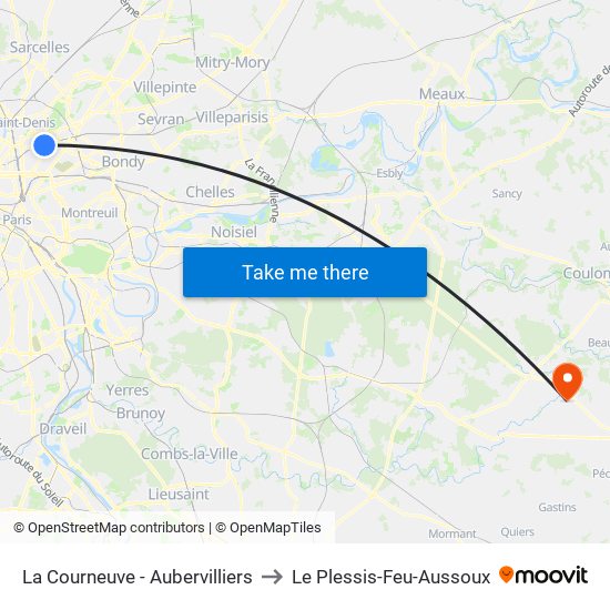 La Courneuve - Aubervilliers to Le Plessis-Feu-Aussoux map