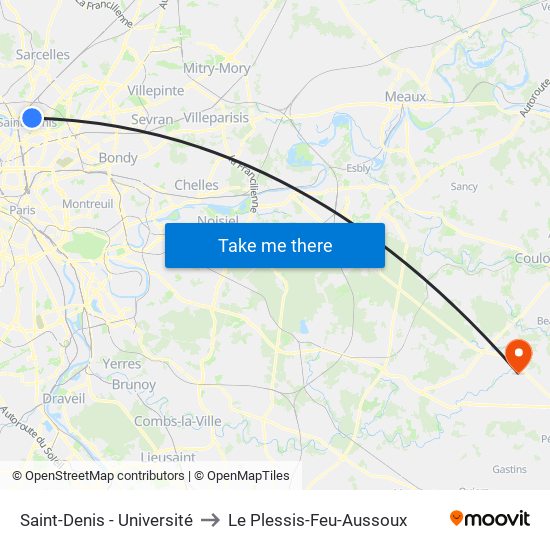 Saint-Denis - Université to Le Plessis-Feu-Aussoux map