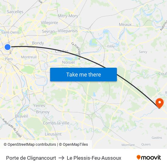 Porte de Clignancourt to Le Plessis-Feu-Aussoux map