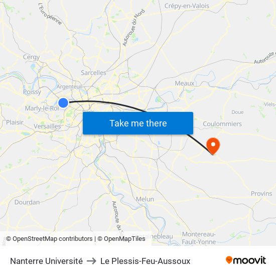 Nanterre Université to Le Plessis-Feu-Aussoux map