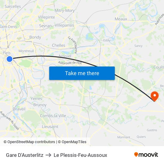 Gare D'Austerlitz to Le Plessis-Feu-Aussoux map