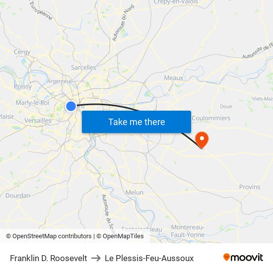 Franklin D. Roosevelt to Le Plessis-Feu-Aussoux map