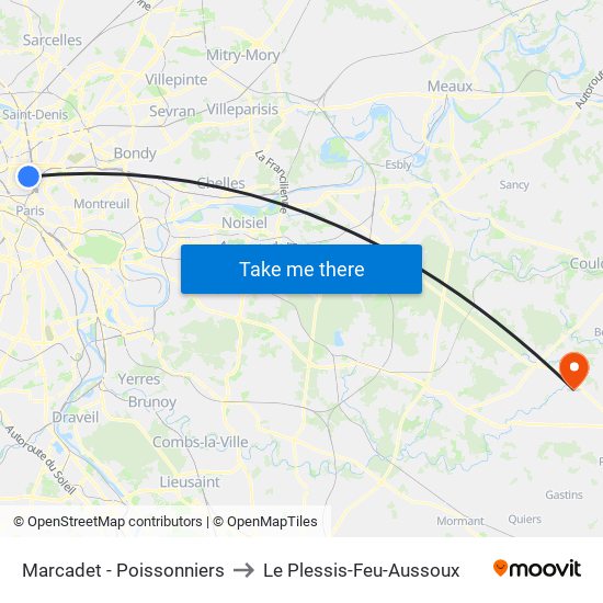 Marcadet - Poissonniers to Le Plessis-Feu-Aussoux map