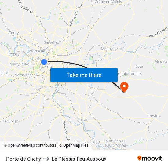Porte de Clichy to Le Plessis-Feu-Aussoux map