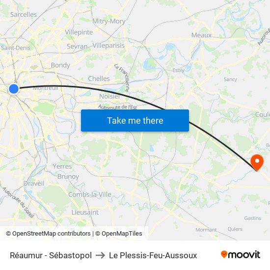 Réaumur - Sébastopol to Le Plessis-Feu-Aussoux map