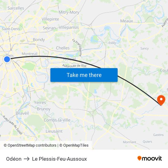 Odéon to Le Plessis-Feu-Aussoux map