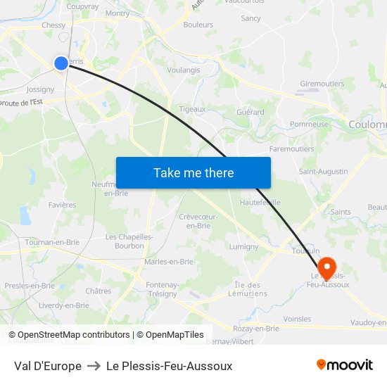 Val D'Europe to Le Plessis-Feu-Aussoux map