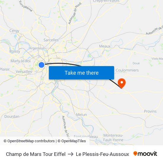 Champ de Mars Tour Eiffel to Le Plessis-Feu-Aussoux map