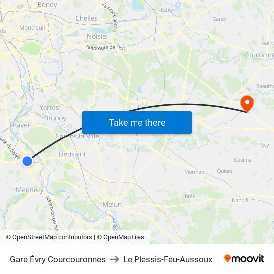 Gare Évry Courcouronnes to Le Plessis-Feu-Aussoux map