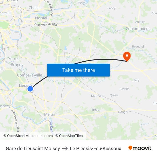 Gare de Lieusaint Moissy to Le Plessis-Feu-Aussoux map