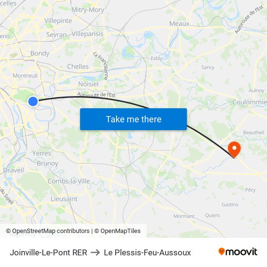 Joinville-Le-Pont RER to Le Plessis-Feu-Aussoux map