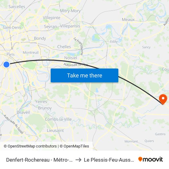 Denfert-Rochereau - Métro-Rer to Le Plessis-Feu-Aussoux map