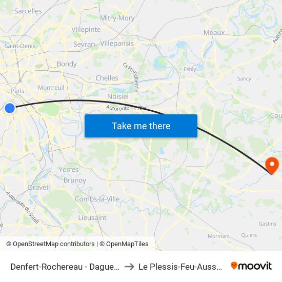 Denfert-Rochereau - Daguerre to Le Plessis-Feu-Aussoux map