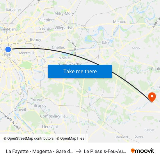 La Fayette - Magenta - Gare du Nord to Le Plessis-Feu-Aussoux map