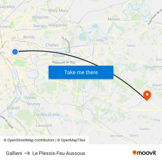 Gallieni to Le Plessis-Feu-Aussoux map