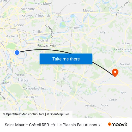 Saint-Maur – Créteil RER to Le Plessis-Feu-Aussoux map