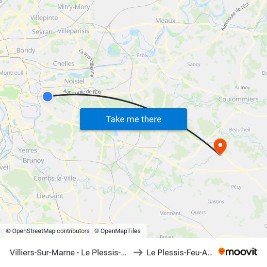 Villiers-Sur-Marne - Le Plessis-Trévise RER to Le Plessis-Feu-Aussoux map