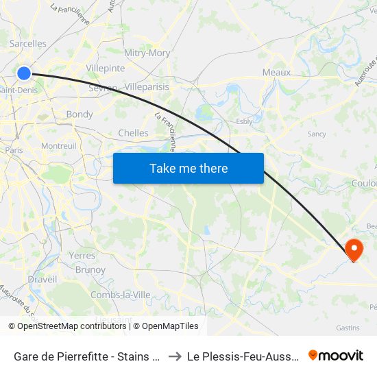 Gare de Pierrefitte - Stains RER to Le Plessis-Feu-Aussoux map