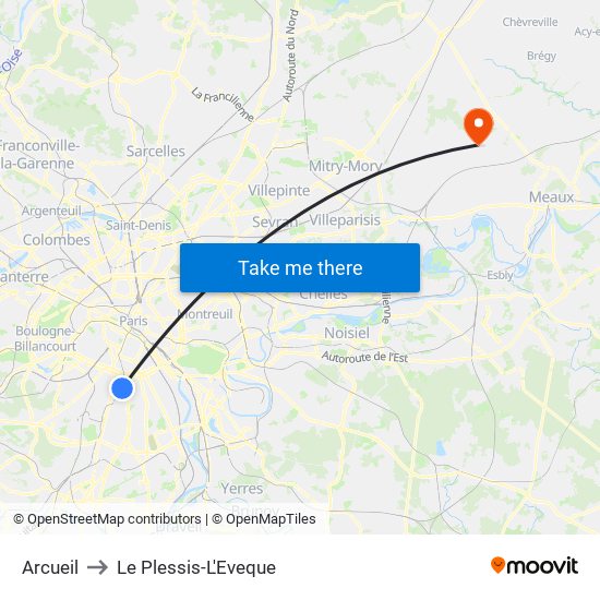 Arcueil to Le Plessis-L'Eveque map