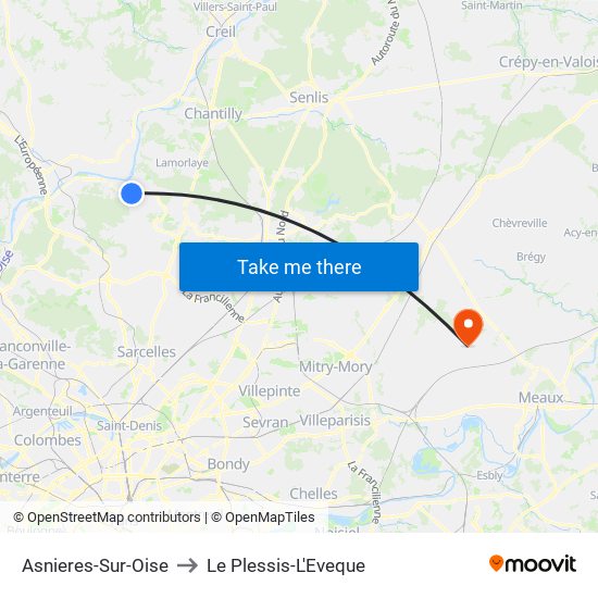 Asnieres-Sur-Oise to Le Plessis-L'Eveque map