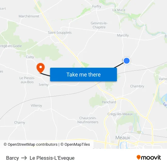 Barcy to Le Plessis-L'Eveque map