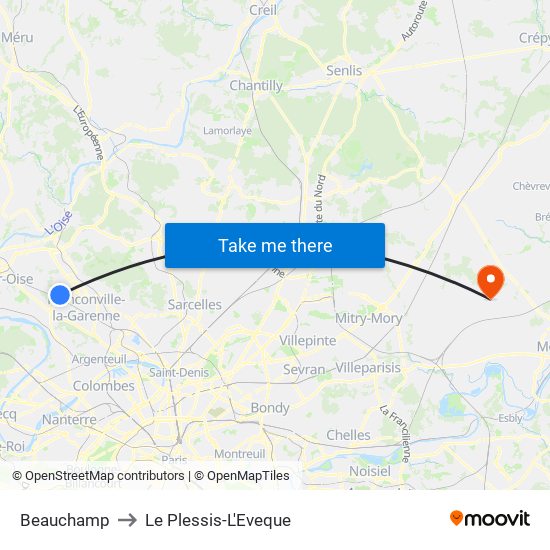 Beauchamp to Le Plessis-L'Eveque map