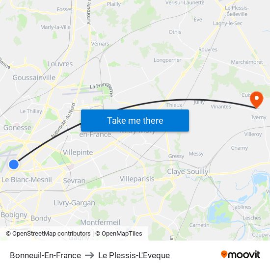 Bonneuil-En-France to Le Plessis-L'Eveque map