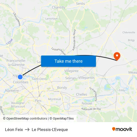 Léon Feix to Le Plessis-L'Eveque map