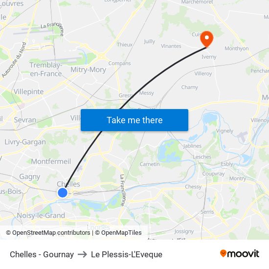 Chelles - Gournay to Le Plessis-L'Eveque map