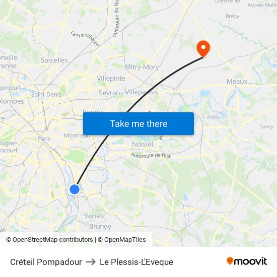 Créteil Pompadour to Le Plessis-L'Eveque map