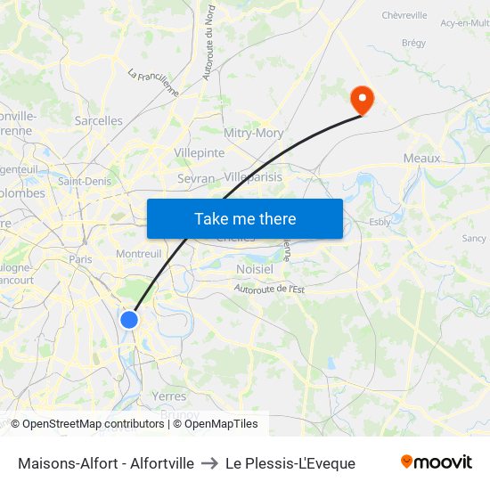 Maisons-Alfort - Alfortville to Le Plessis-L'Eveque map