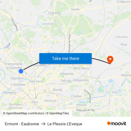 Ermont - Eaubonne to Le Plessis-L'Eveque map