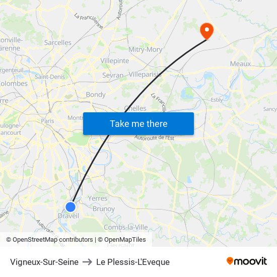 Vigneux-Sur-Seine to Le Plessis-L'Eveque map