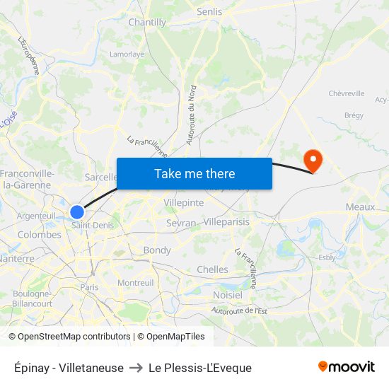 Épinay - Villetaneuse to Le Plessis-L'Eveque map
