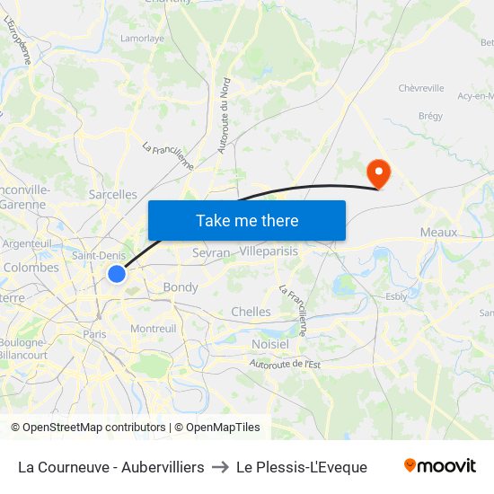 La Courneuve - Aubervilliers to Le Plessis-L'Eveque map