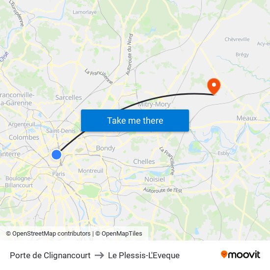 Porte de Clignancourt to Le Plessis-L'Eveque map