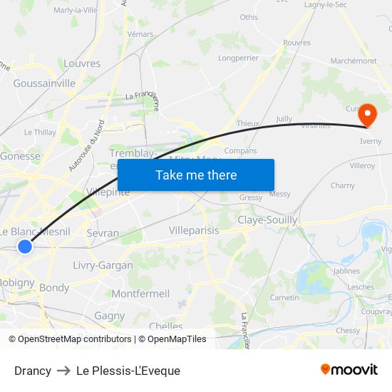 Drancy to Le Plessis-L'Eveque map