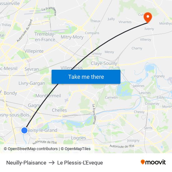 Neuilly-Plaisance to Le Plessis-L'Eveque map