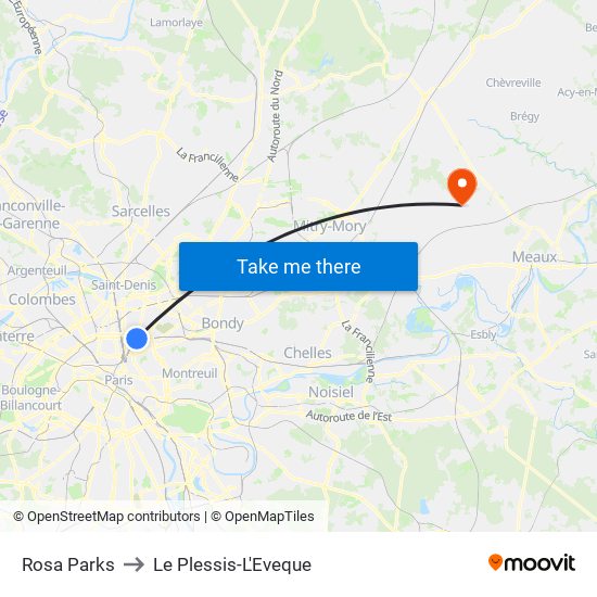 Rosa Parks to Le Plessis-L'Eveque map