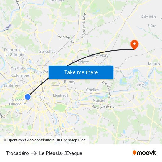 Trocadéro to Le Plessis-L'Eveque map