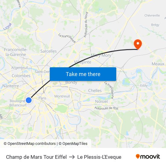 Champ de Mars Tour Eiffel to Le Plessis-L'Eveque map