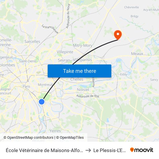 École Vétérinaire de Maisons-Alfort - Métro to Le Plessis-L'Eveque map