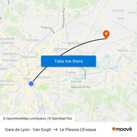 Gare de Lyon - Van Gogh to Le Plessis-L'Eveque map